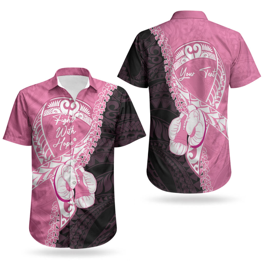 Personalised Polynesia Breast Cancer Awareness Couples Matching Off Shoulder Maxi Dress and Hawaiian Shirt Fight With Hope Pink Ribbon Boxing Gloves