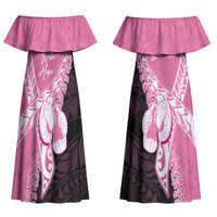 Personalised Polynesia Breast Cancer Awareness Couples Matching Off Shoulder Maxi Dress and Hawaiian Shirt Fight With Hope Pink Ribbon Boxing Gloves