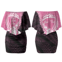 Personalised Polynesia Breast Cancer Awareness Couples Matching Off Shoulder Short Dress and Long Sleeve Button Shirt Fight With Hope Pink Ribbon Boxing Gloves