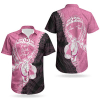Personalised Polynesia Breast Cancer Awareness Couples Matching Off The Shoulder Long Sleeve Dress and Hawaiian Shirt Fight With Hope Pink Ribbon Boxing Gloves