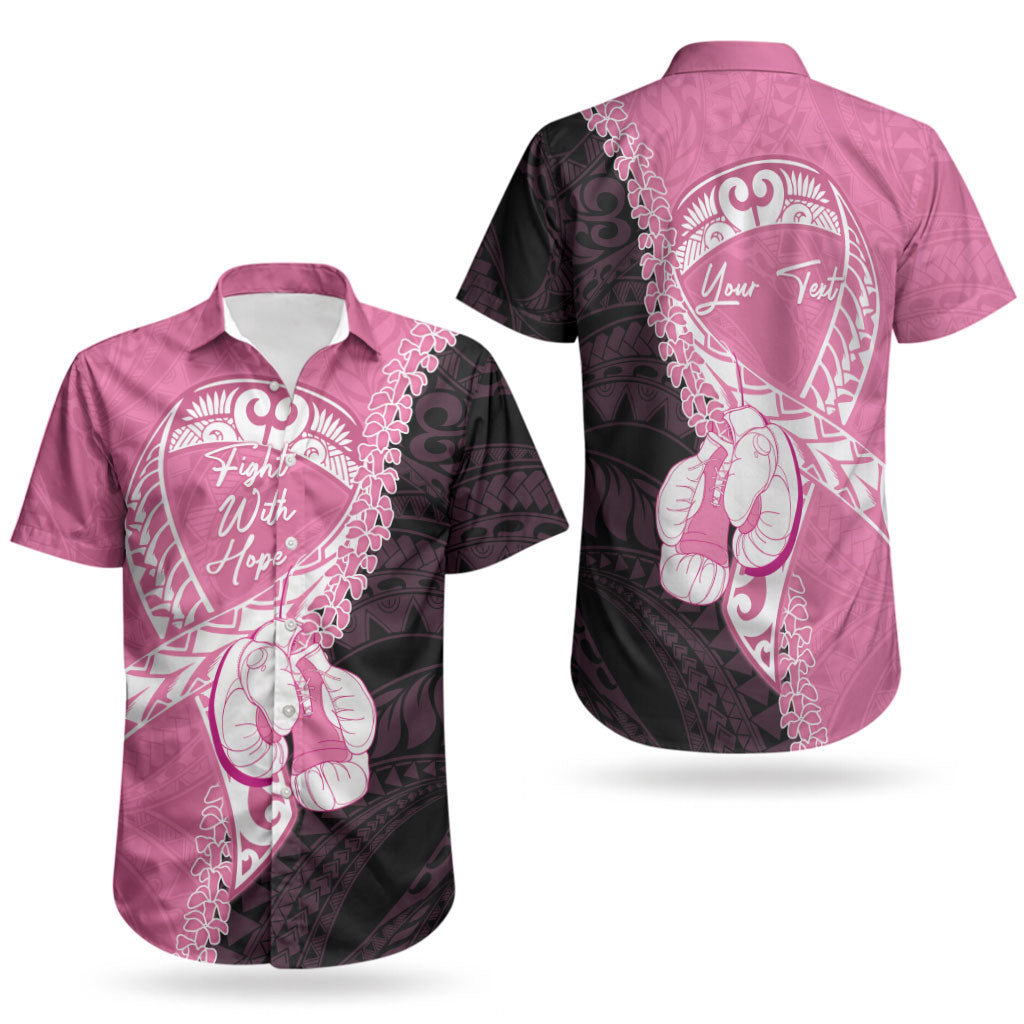 Personalised Polynesia Breast Cancer Awareness Couples Matching Puletasi and Hawaiian Shirt Fight With Hope Pink Ribbon Boxing Gloves