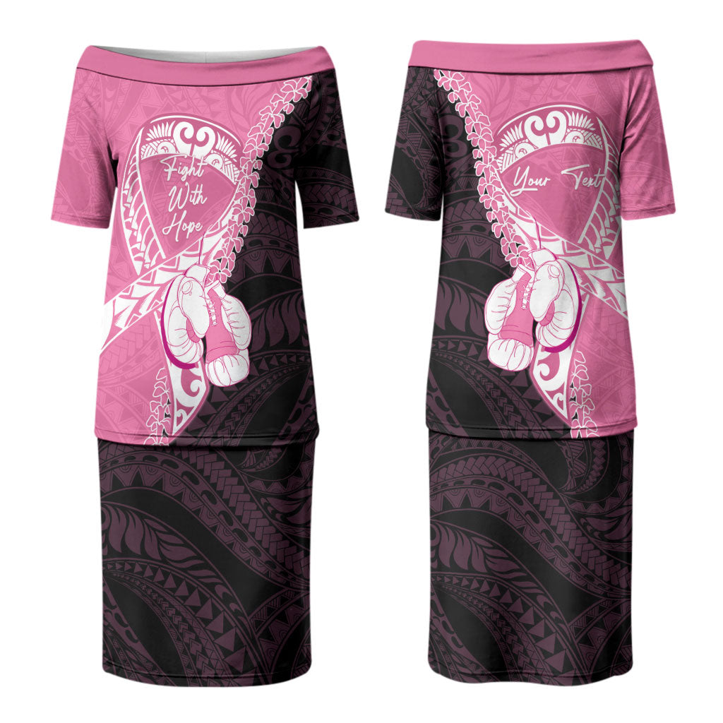 Personalised Polynesia Breast Cancer Awareness Couples Matching Puletasi and Hawaiian Shirt Fight With Hope Pink Ribbon Boxing Gloves