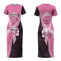 Personalised Polynesia Breast Cancer Awareness Couples Matching Short Sleeve Bodycon Dress and Hawaiian Shirt Fight With Hope Pink Ribbon Boxing Gloves