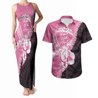 Personalised Polynesia Breast Cancer Awareness Couples Matching Tank Maxi Dress and Hawaiian Shirt Fight With Hope Pink Ribbon Boxing Gloves