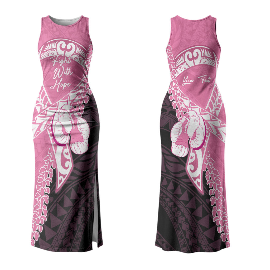 Personalised Polynesia Breast Cancer Awareness Couples Matching Tank Maxi Dress and Hawaiian Shirt Fight With Hope Pink Ribbon Boxing Gloves