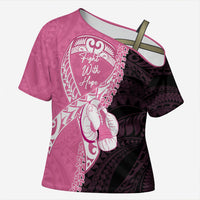 Personalised Polynesia Breast Cancer Awareness Cross Shoulder Shirt Fight With Hope Pink Ribbon Boxing Gloves