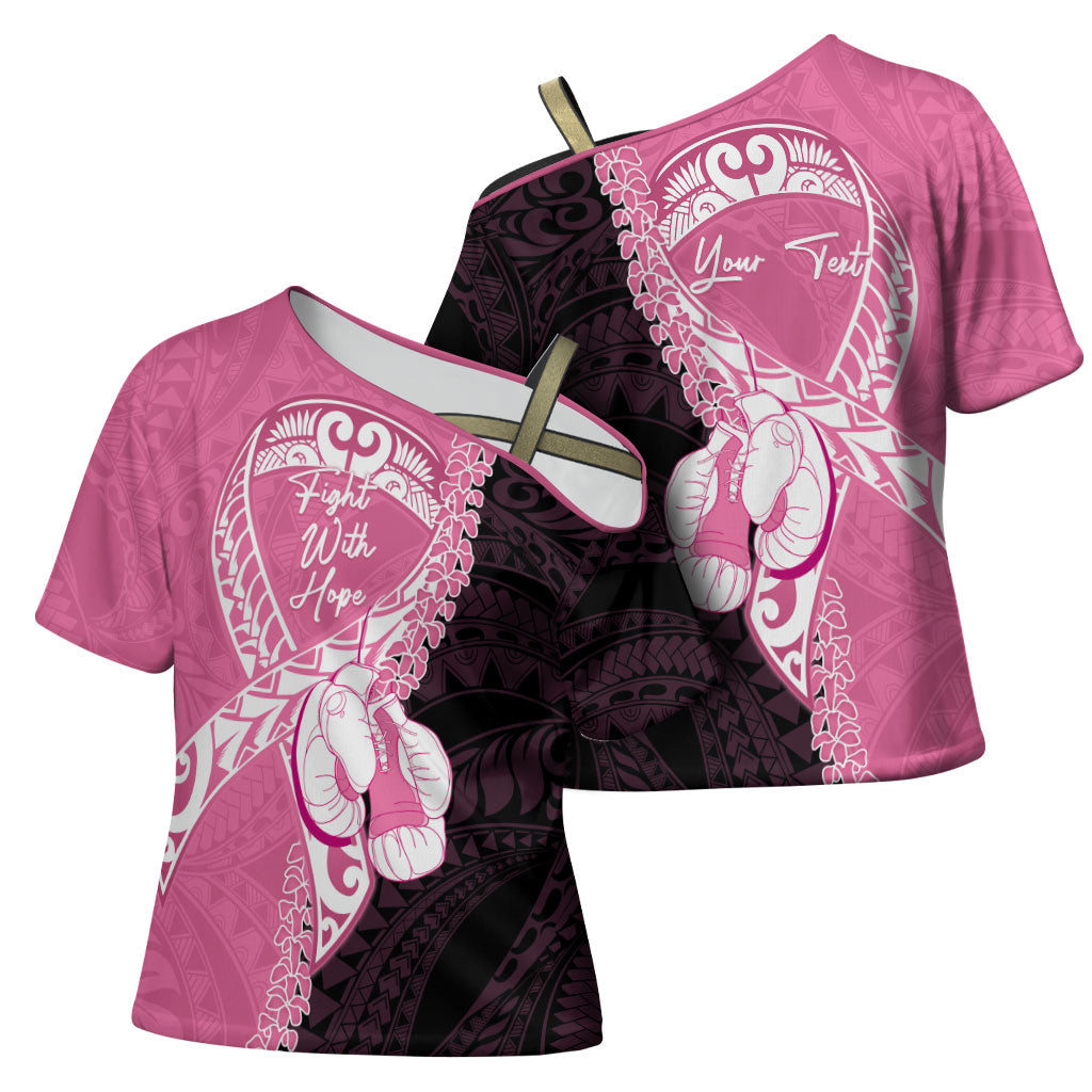 Personalised Polynesia Breast Cancer Awareness Cross Shoulder Shirt Fight With Hope Pink Ribbon Boxing Gloves