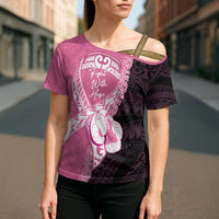 Personalised Polynesia Breast Cancer Awareness Cross Shoulder Shirt Fight With Hope Pink Ribbon Boxing Gloves