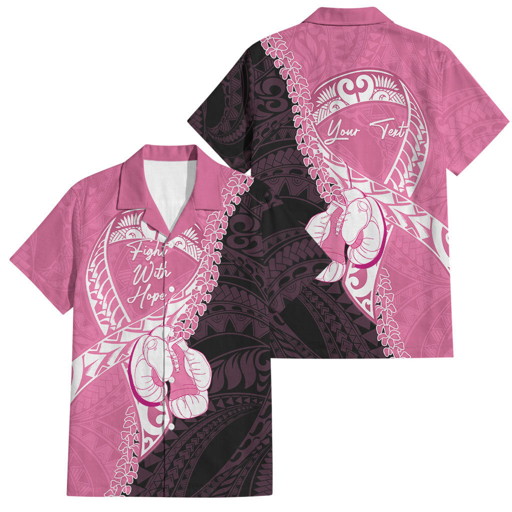 Personalised Polynesia Breast Cancer Awareness Family Matching Off Shoulder Maxi Dress and Hawaiian Shirt Fight With Hope Pink Ribbon Boxing Gloves