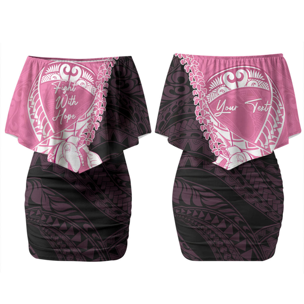 Personalised Polynesia Breast Cancer Awareness Family Matching Off Shoulder Short Dress and Hawaiian Shirt Fight With Hope Pink Ribbon Boxing Gloves