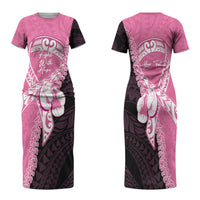 Personalised Polynesia Breast Cancer Awareness Family Matching Short Sleeve Bodycon Dress and Hawaiian Shirt Fight With Hope Pink Ribbon Boxing Gloves