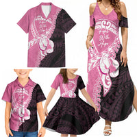 Personalised Polynesia Breast Cancer Awareness Family Matching Summer Maxi Dress and Hawaiian Shirt Fight With Hope Pink Ribbon Boxing Gloves