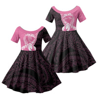 Personalised Polynesia Breast Cancer Awareness Family Matching Summer Maxi Dress and Hawaiian Shirt Fight With Hope Pink Ribbon Boxing Gloves