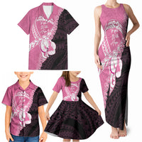 Personalised Polynesia Breast Cancer Awareness Family Matching Tank Maxi Dress and Hawaiian Shirt Fight With Hope Pink Ribbon Boxing Gloves
