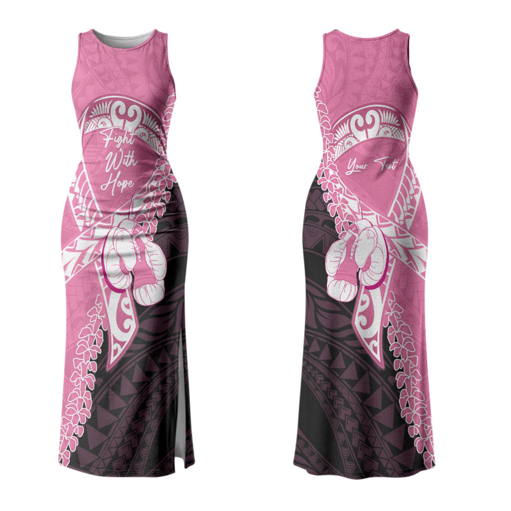 Personalised Polynesia Breast Cancer Awareness Family Matching Tank Maxi Dress and Hawaiian Shirt Fight With Hope Pink Ribbon Boxing Gloves