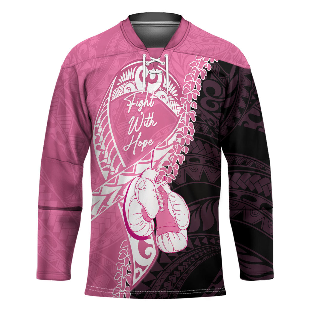Personalised Polynesia Breast Cancer Awareness Hockey Jersey Fight With Hope Pink Ribbon Boxing Gloves