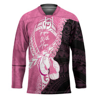 Personalised Polynesia Breast Cancer Awareness Hockey Jersey Fight With Hope Pink Ribbon Boxing Gloves