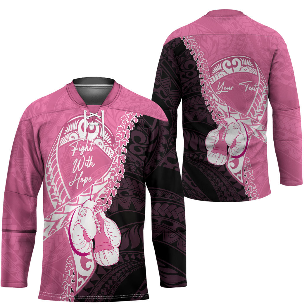 Personalised Polynesia Breast Cancer Awareness Hockey Jersey Fight With Hope Pink Ribbon Boxing Gloves