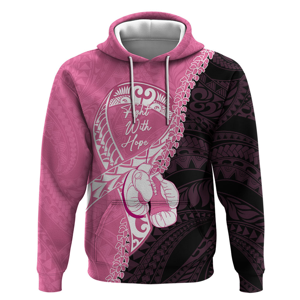 Personalised Polynesia Breast Cancer Awareness Hoodie Fight With Hope Pink Ribbon Boxing Gloves