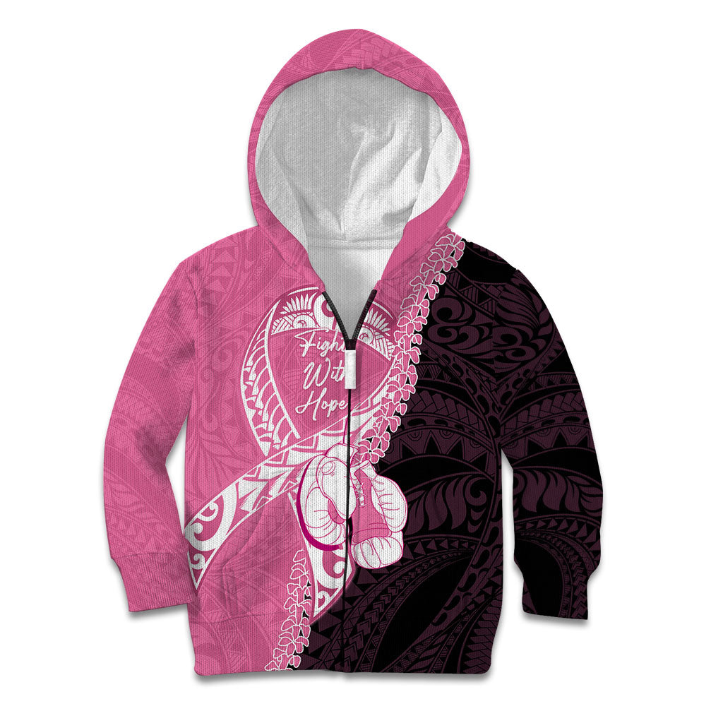 Personalised Polynesia Breast Cancer Awareness Kid Hoodie Fight With Hope Pink Ribbon Boxing Gloves