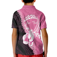 Personalised Polynesia Breast Cancer Awareness Kid Polo Shirt Fight With Hope Pink Ribbon Boxing Gloves