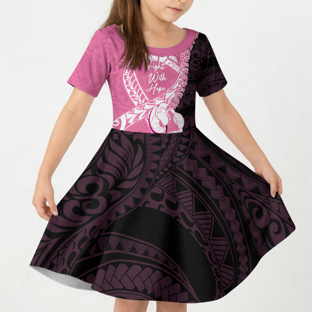 Personalised Polynesia Breast Cancer Awareness Kid Short Sleeve Dress Fight With Hope Pink Ribbon Boxing Gloves