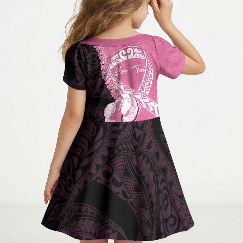 Personalised Polynesia Breast Cancer Awareness Kid Short Sleeve Dress Fight With Hope Pink Ribbon Boxing Gloves