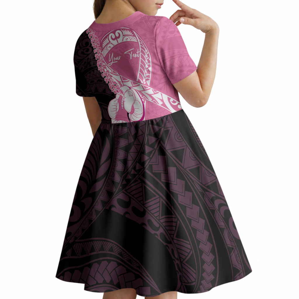 Personalised Polynesia Breast Cancer Awareness Kid Short Sleeve Dress Fight With Hope Pink Ribbon Boxing Gloves