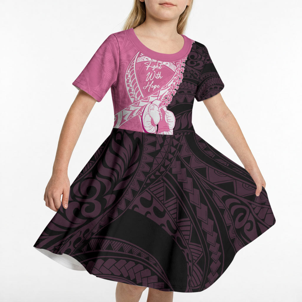 Personalised Polynesia Breast Cancer Awareness Kid Short Sleeve Dress Fight With Hope Pink Ribbon Boxing Gloves