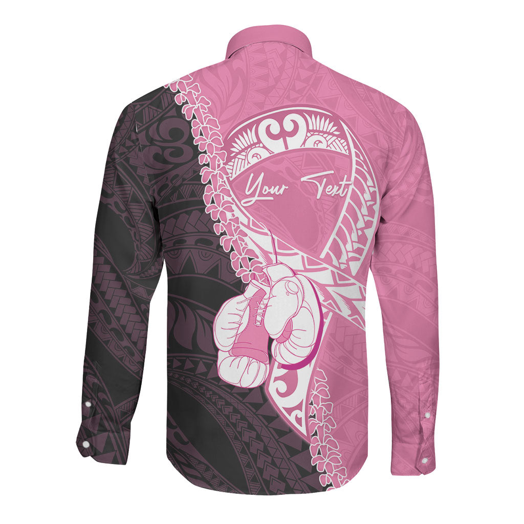 Personalised Polynesia Breast Cancer Awareness Long Sleeve Button Shirt Fight With Hope Pink Ribbon Boxing Gloves