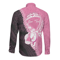Personalised Polynesia Breast Cancer Awareness Long Sleeve Button Shirt Fight With Hope Pink Ribbon Boxing Gloves