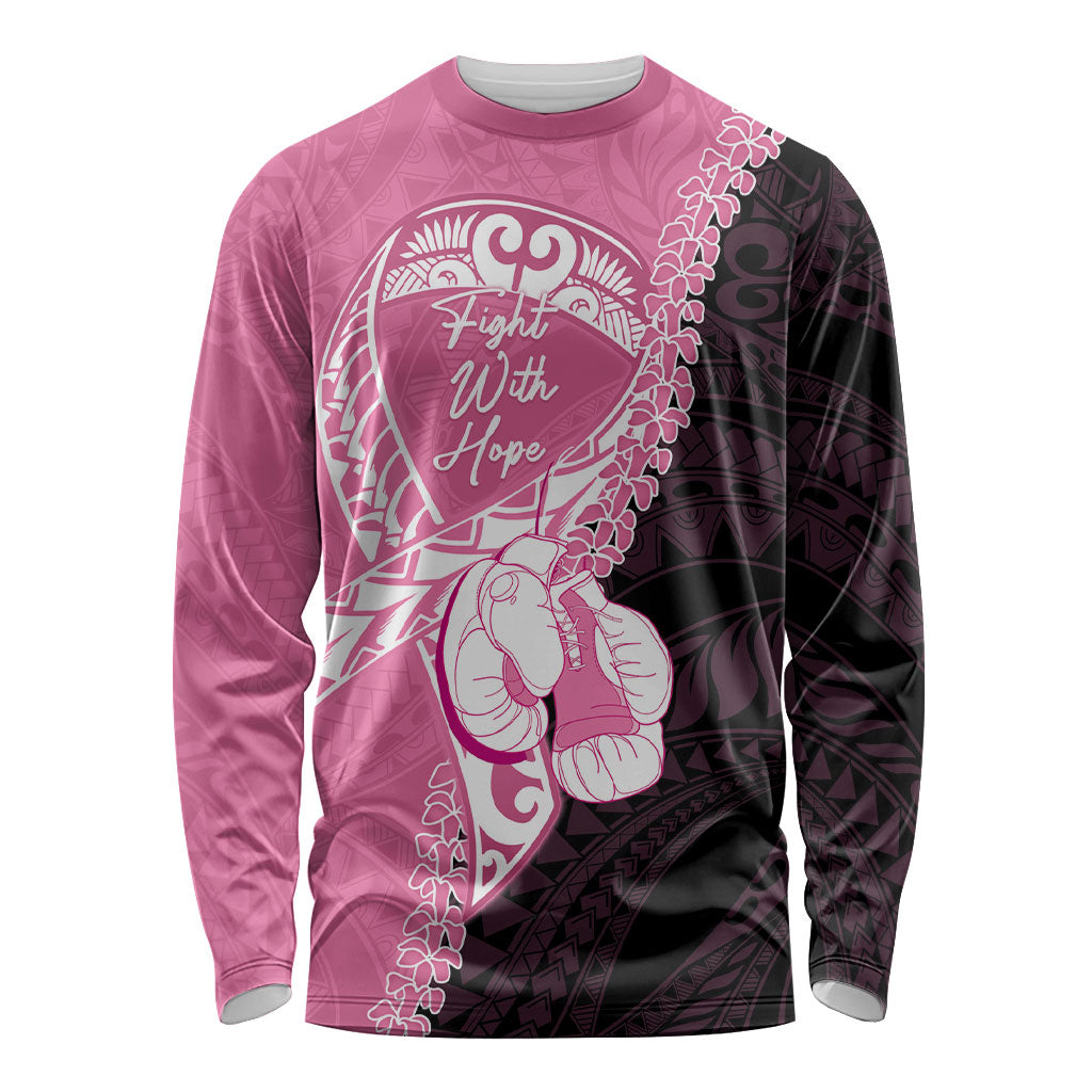 Personalised Polynesia Breast Cancer Awareness Long Sleeve Shirt Fight With Hope Pink Ribbon Boxing Gloves