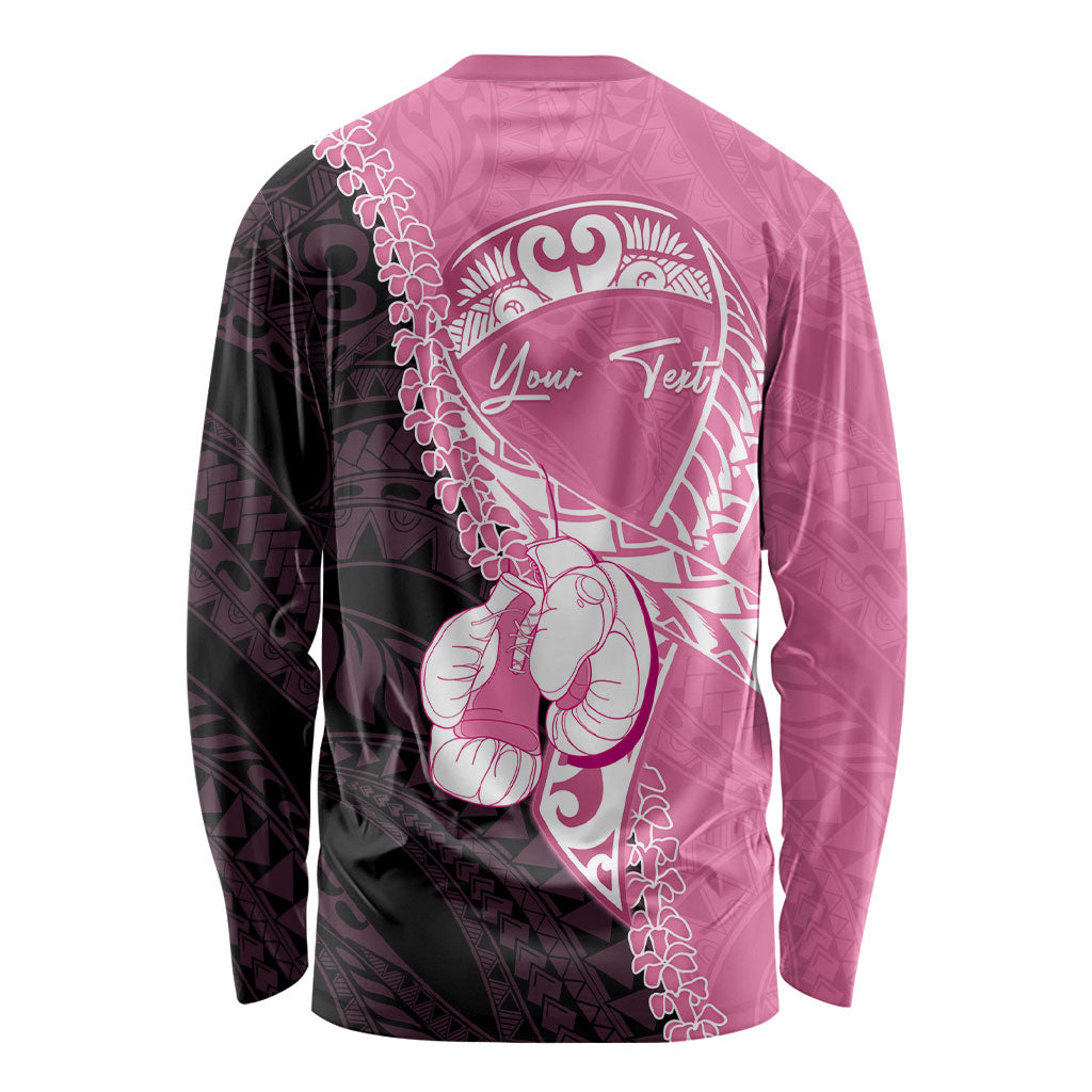 Personalised Polynesia Breast Cancer Awareness Long Sleeve Shirt Fight With Hope Pink Ribbon Boxing Gloves
