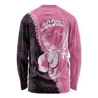 Personalised Polynesia Breast Cancer Awareness Long Sleeve Shirt Fight With Hope Pink Ribbon Boxing Gloves
