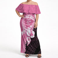 Personalised Polynesia Breast Cancer Awareness Off Shoulder Maxi Dress Fight With Hope Pink Ribbon Boxing Gloves