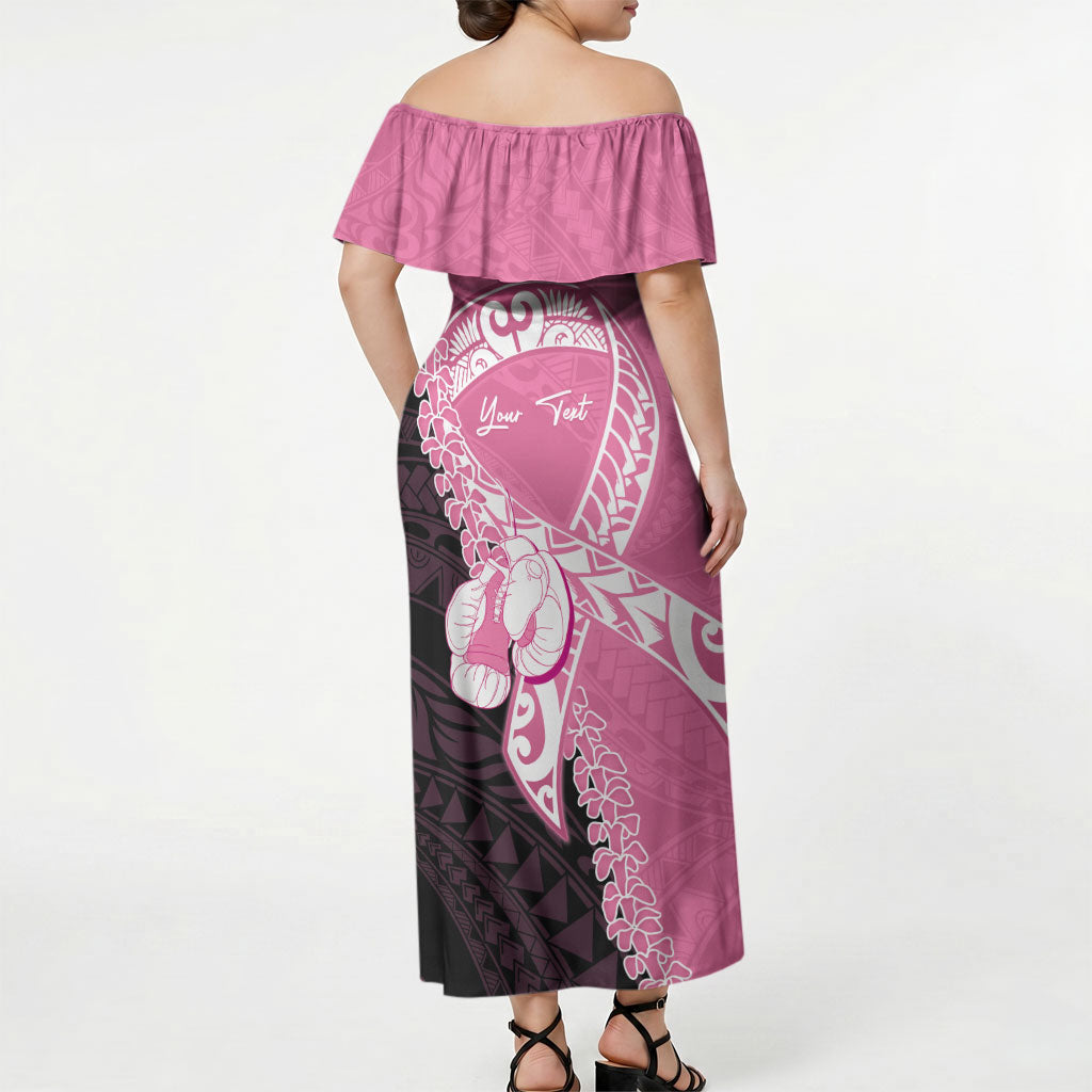 Personalised Polynesia Breast Cancer Awareness Off Shoulder Maxi Dress Fight With Hope Pink Ribbon Boxing Gloves