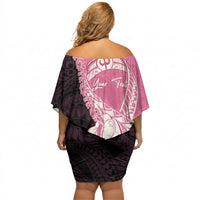 Personalised Polynesia Breast Cancer Awareness Off Shoulder Short Dress Fight With Hope Pink Ribbon Boxing Gloves