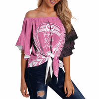 Personalised Polynesia Breast Cancer Awareness Off Shoulder Wrap Waist Top Fight With Hope Pink Ribbon Boxing Gloves