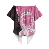 Personalised Polynesia Breast Cancer Awareness Off Shoulder Wrap Waist Top Fight With Hope Pink Ribbon Boxing Gloves