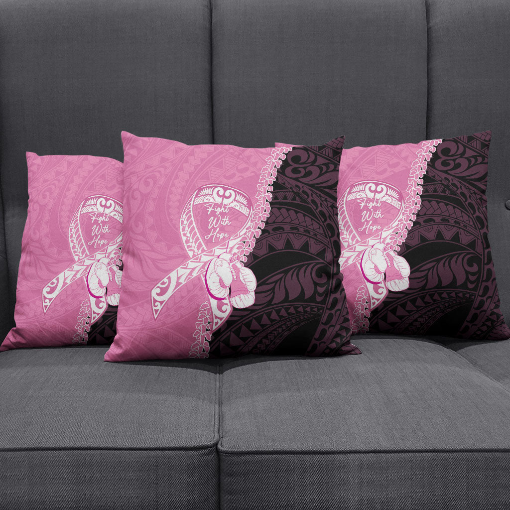 Polynesia Breast Cancer Awareness Pillow Cover Fight With Hope Pink Ribbon Boxing Gloves