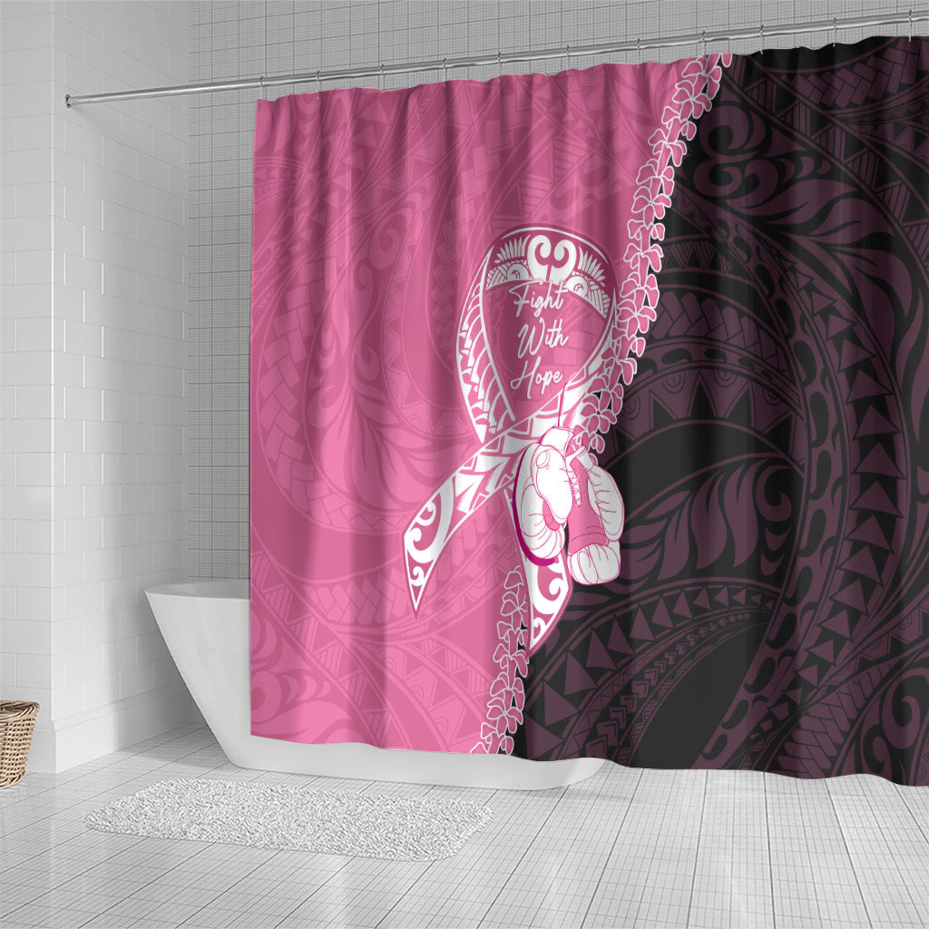 Polynesia Breast Cancer Awareness Shower Curtain Fight With Hope Pink Ribbon Boxing Gloves