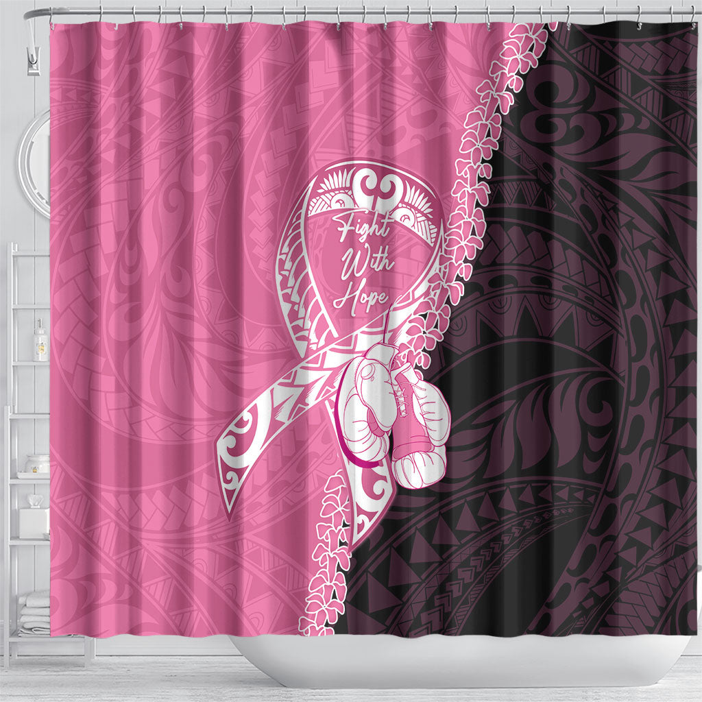Polynesia Breast Cancer Awareness Shower Curtain Fight With Hope Pink Ribbon Boxing Gloves