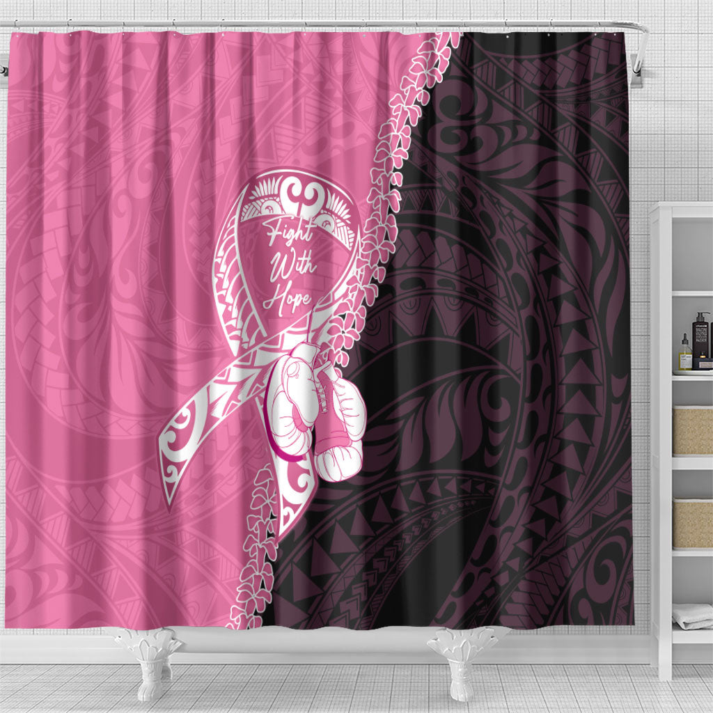 Polynesia Breast Cancer Awareness Shower Curtain Fight With Hope Pink Ribbon Boxing Gloves