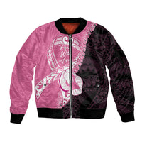 Personalised Polynesia Breast Cancer Awareness Sleeve Zip Bomber Jacket Fight With Hope Pink Ribbon Boxing Gloves