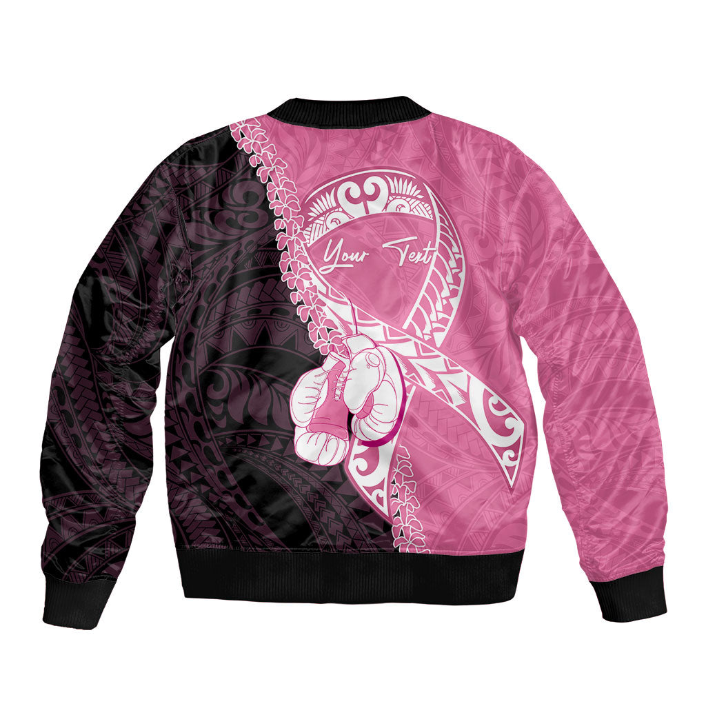 Personalised Polynesia Breast Cancer Awareness Sleeve Zip Bomber Jacket Fight With Hope Pink Ribbon Boxing Gloves