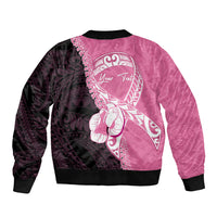 Personalised Polynesia Breast Cancer Awareness Sleeve Zip Bomber Jacket Fight With Hope Pink Ribbon Boxing Gloves