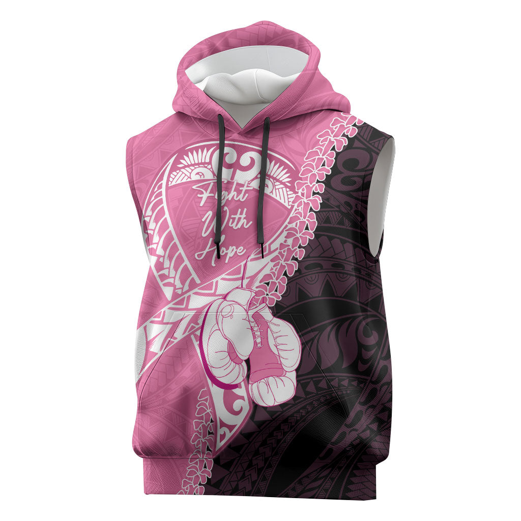 Personalised Polynesia Breast Cancer Awareness Sleeveless Hoodie Fight With Hope Pink Ribbon Boxing Gloves