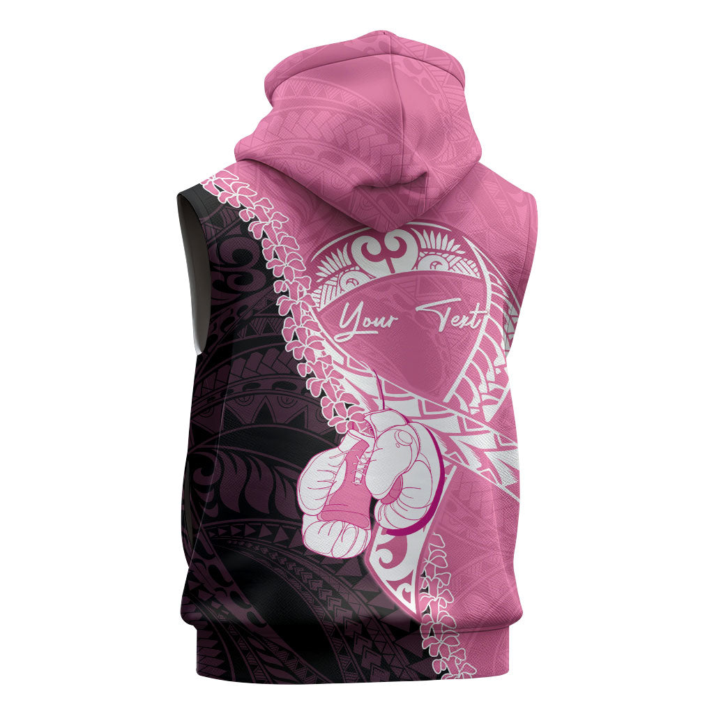 Personalised Polynesia Breast Cancer Awareness Sleeveless Hoodie Fight With Hope Pink Ribbon Boxing Gloves