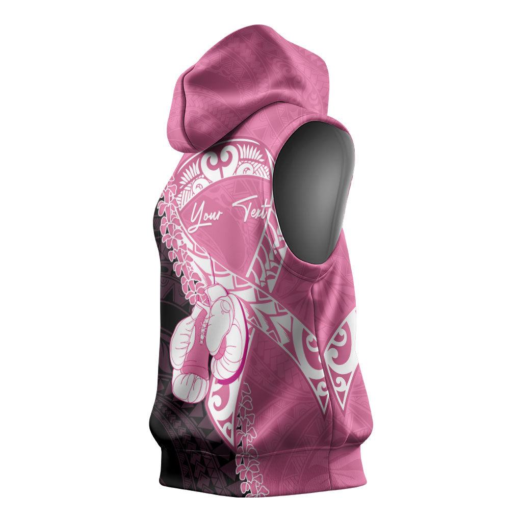 Personalised Polynesia Breast Cancer Awareness Sleeveless Hoodie Fight With Hope Pink Ribbon Boxing Gloves