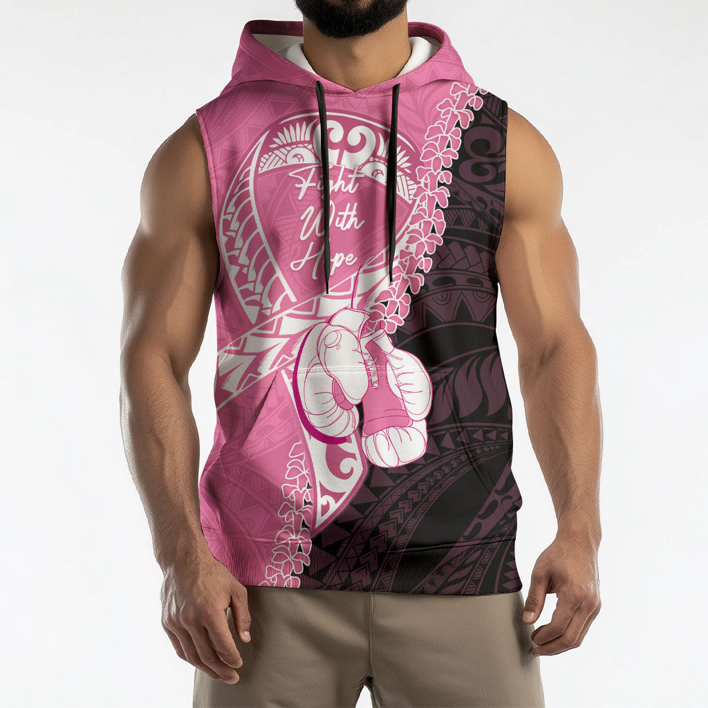 Personalised Polynesia Breast Cancer Awareness Sleeveless Hoodie Fight With Hope Pink Ribbon Boxing Gloves